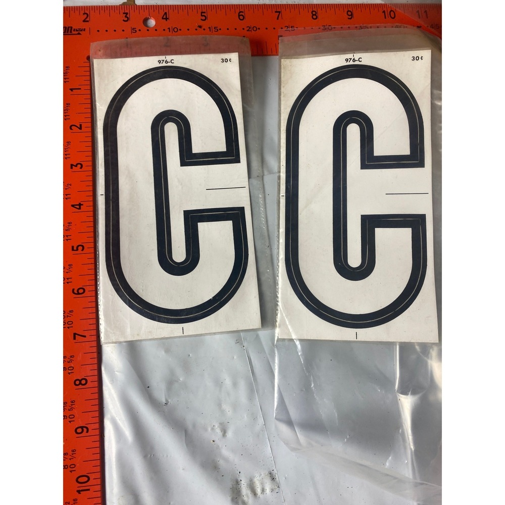 Vintage 976-C Letter C Horseshoe Graphic Decal Sticker White Black Set of 2